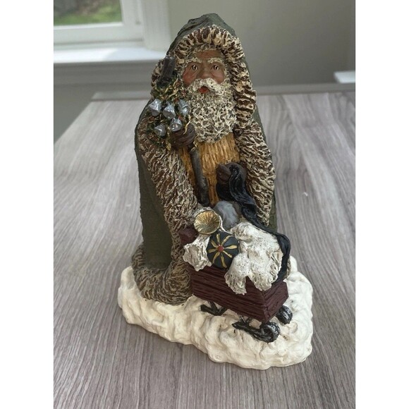 JUNE MCKENNA 1990 VICTORIAN SANTA WITH SLED SCULPTURE L.E 970/7500 SIGNED - Picture 1 of 11